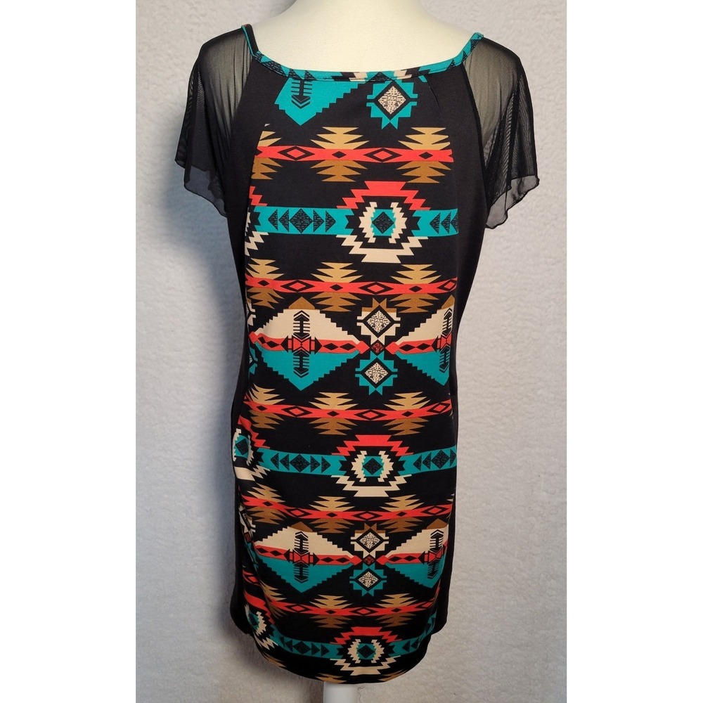 Annabelle Women's Sheath Dress Size XL Aztec Knee Length Cap Sleeve Black 1806